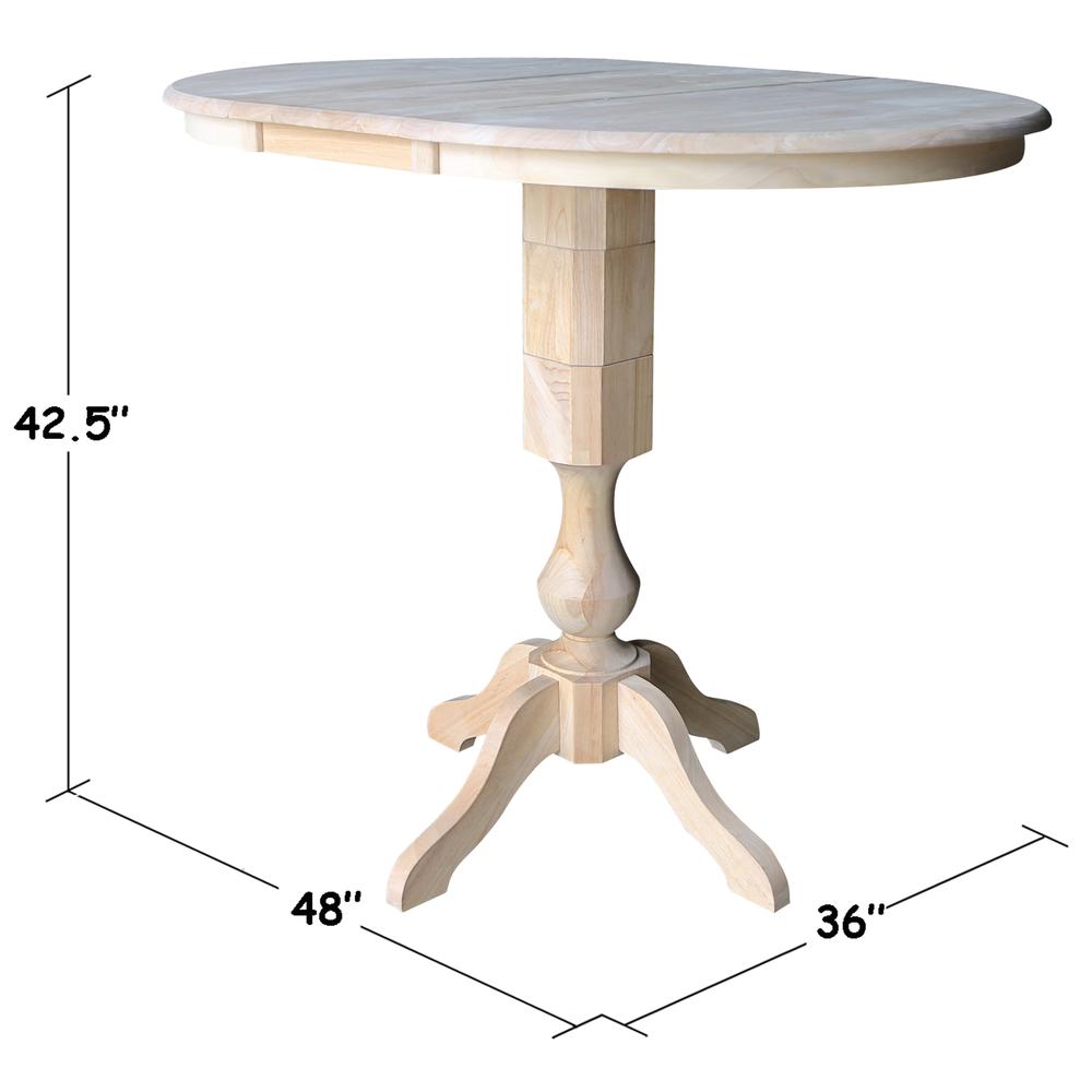 36" Round Top Pedestal Table With 12" Leaf - 40.9"H - Dining, Counter, or Bar Height, Unfinished. Picture 1
