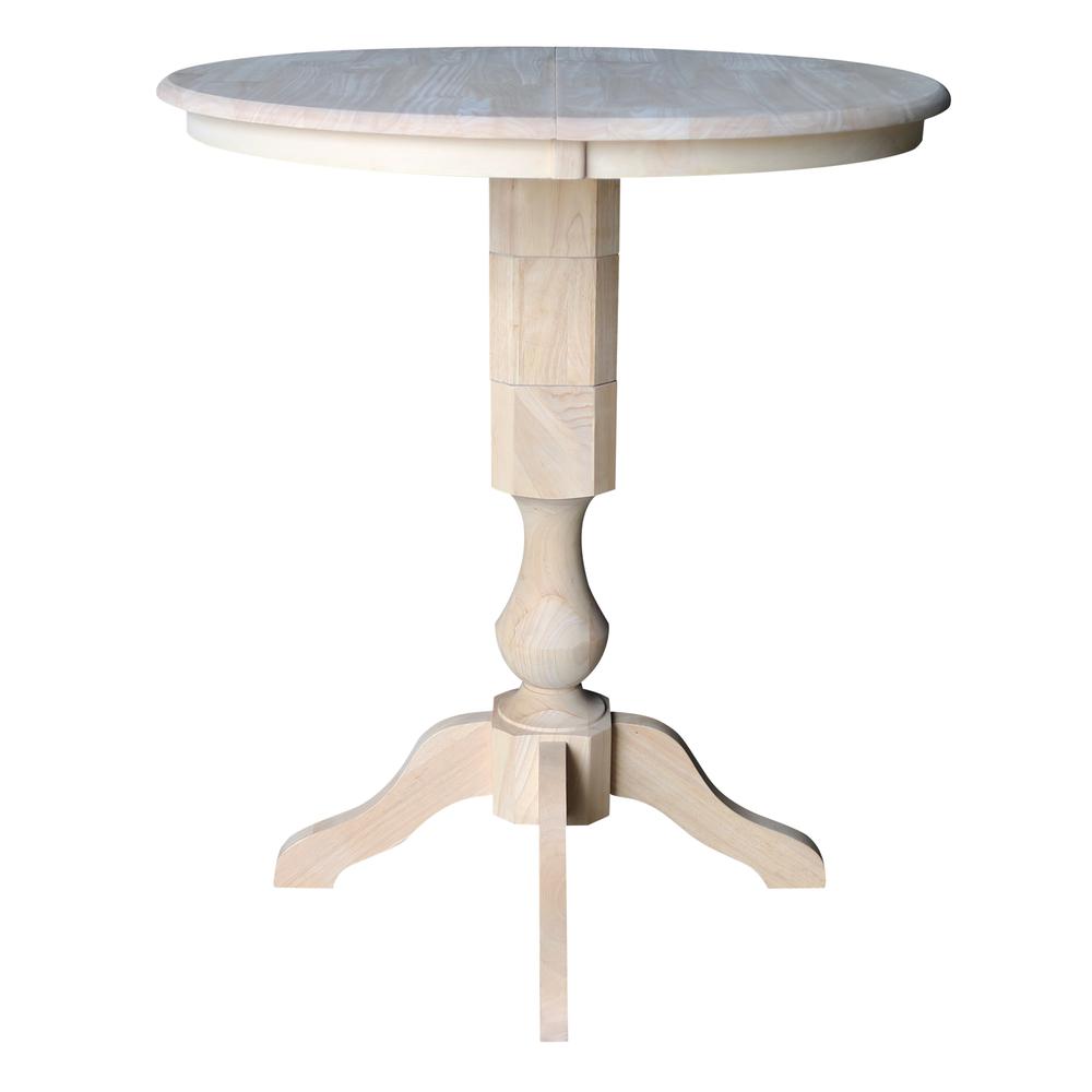 36" Round Top Pedestal Table With 12" Leaf - 40.9"H - Dining, Counter, or Bar Height, Unfinished. Picture 3