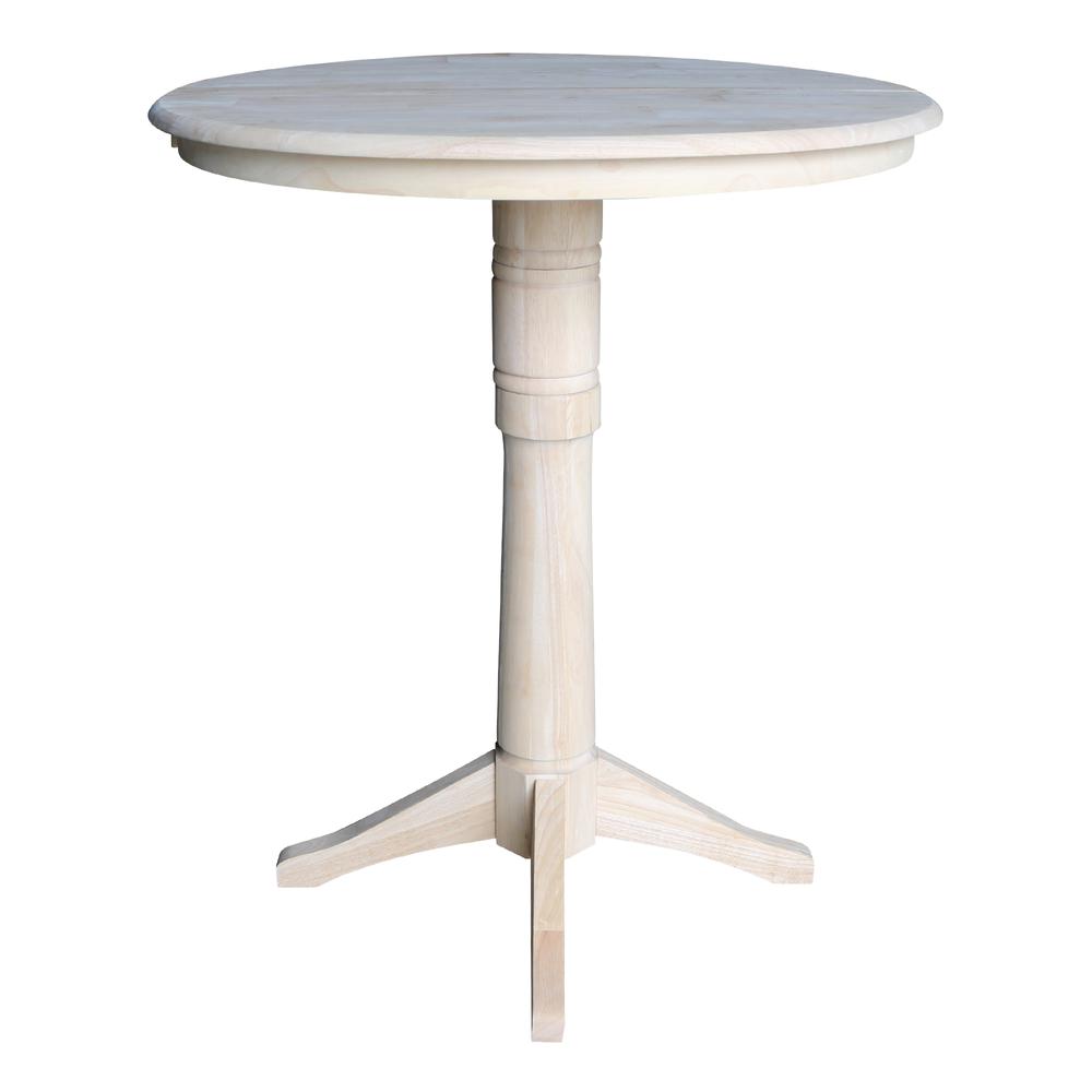 36" Round Top Pedestal Table With 12" Leaf - 34.9"H - Dining or Counter Height, Unfinished. Picture 5