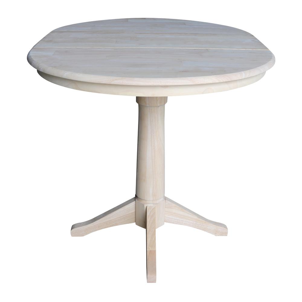 36" Round Top Pedestal Table With 12" Leaf - 34.9"H - Dining or Counter Height, Unfinished. Picture 1