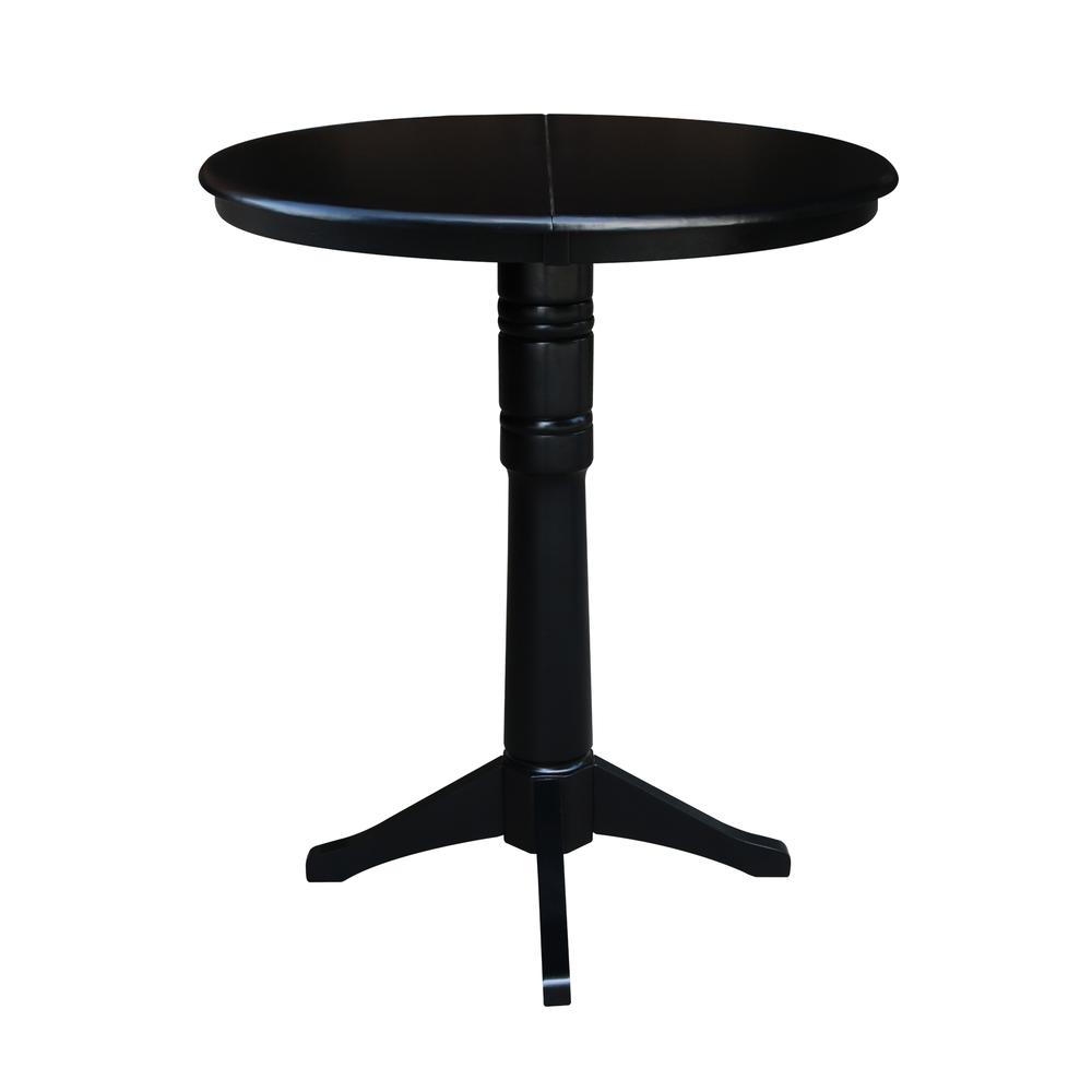 36" Round Top Pedestal Table With 12" Leaf - 34.9"H - Dining or Counter Height, Black. Picture 8