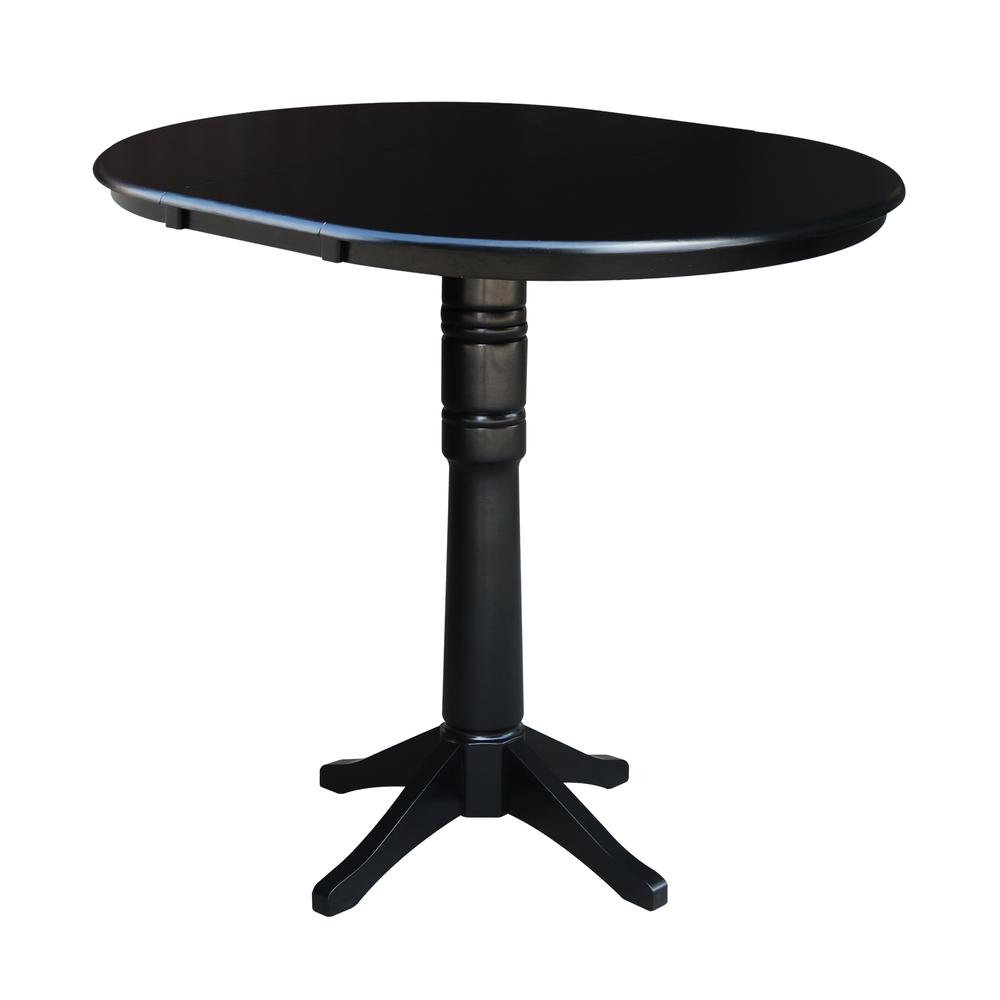 36" Round Top Pedestal Table With 12" Leaf - 34.9"H - Dining or Counter Height, Black. Picture 12