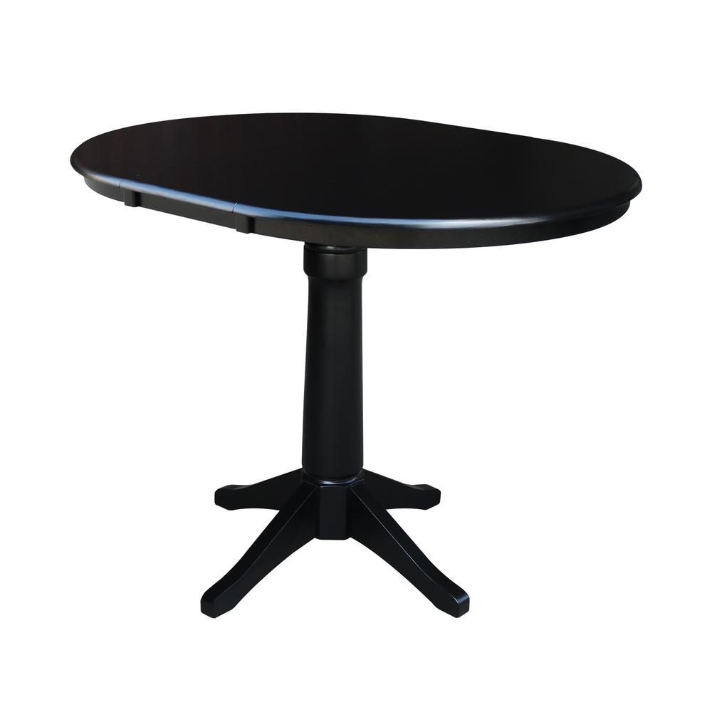 36" Round Top Pedestal Table With 12" Leaf - 34.9"H - Dining or Counter Height, Black. Picture 6