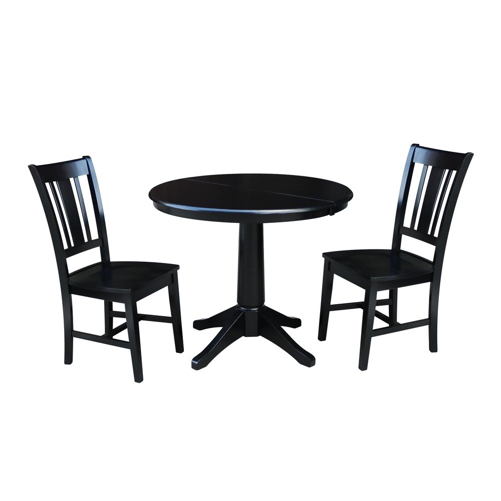 36" Round Extension Dining Table With 2 San Remo Chairs, Black. Picture 1