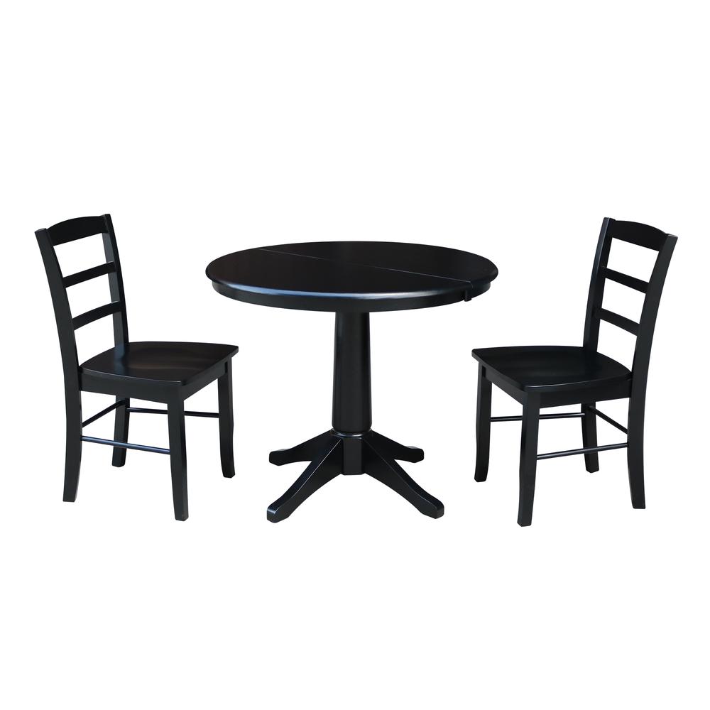 36" Round Extension Dining Table With 2 Madrid Chairs, Black. Picture 1