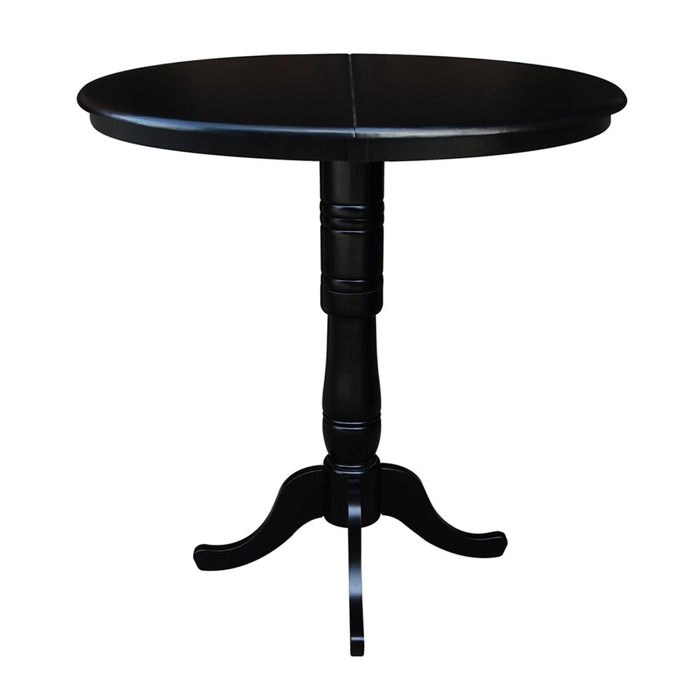 36" Round Top Pedestal Table With 12" Leaf - 40.9"H - Dining, Counter, or Bar Height, Black. Picture 2