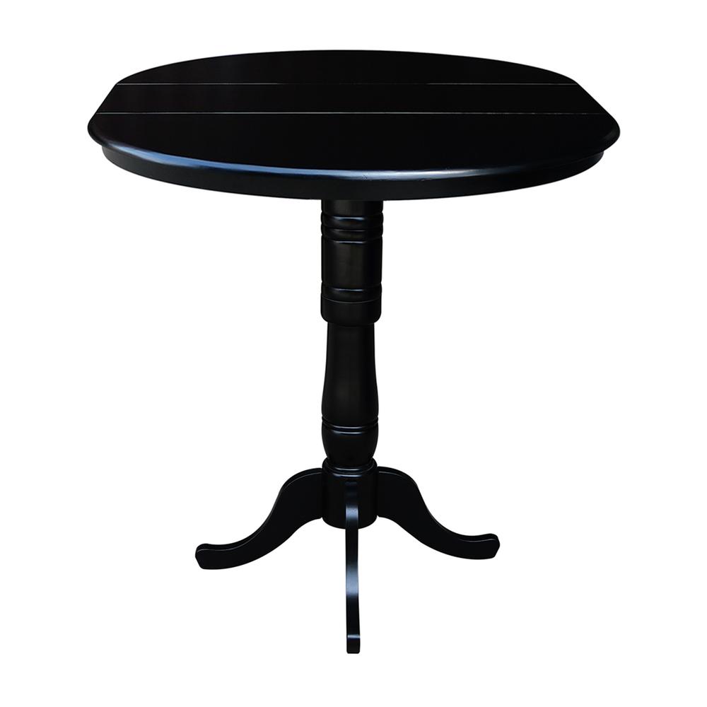 36" Round Top Pedestal Table With 12" Leaf - 40.9"H - Dining, Counter, or Bar Height, Black. Picture 3