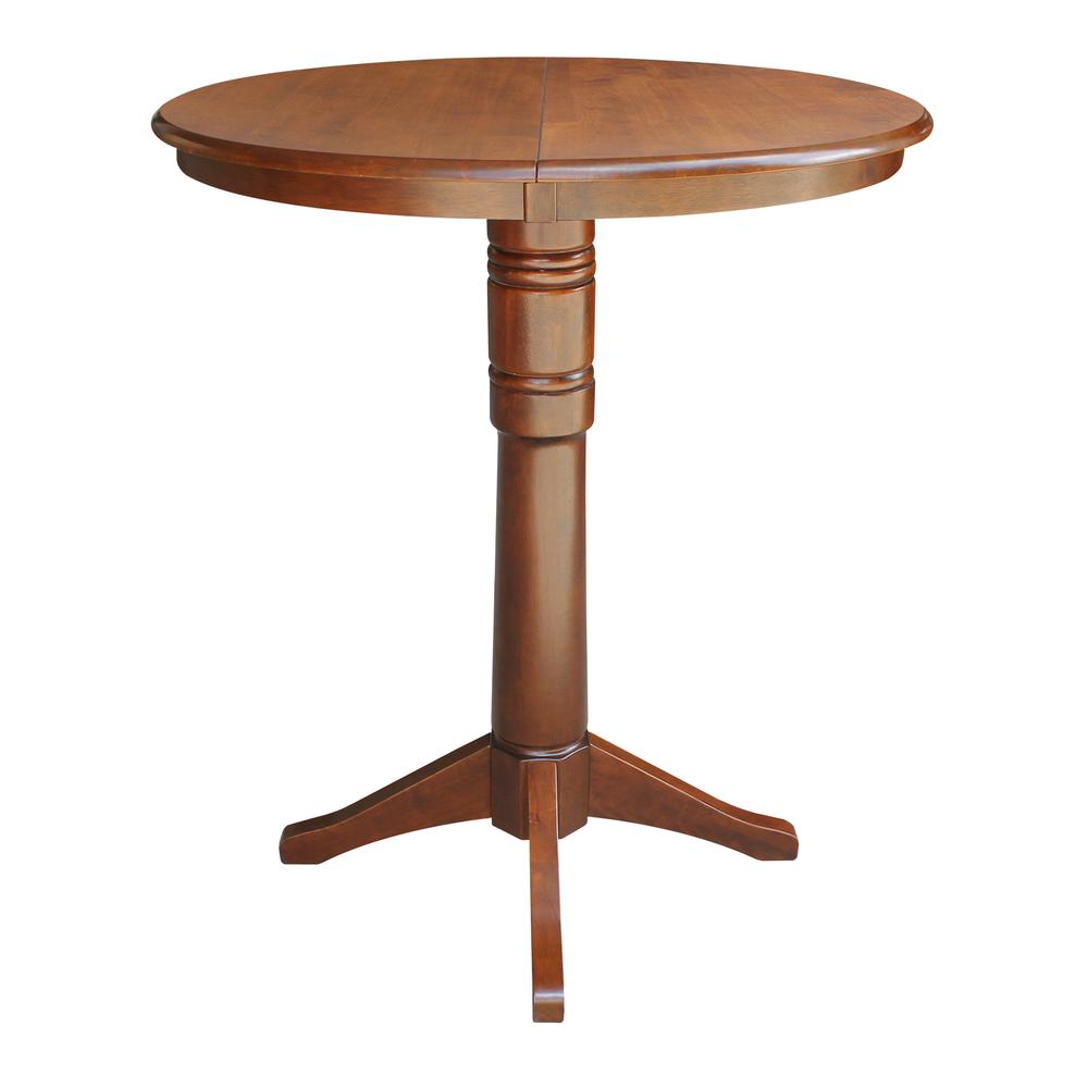 36" Round Top Pedestal Table With 12" Leaf - 34.9"H - Dining or Counter Height, Espresso. Picture 10