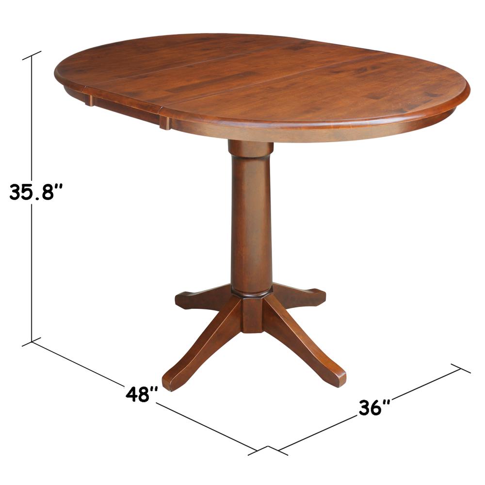 36" Round Top Pedestal Table With 12" Leaf - 34.9"H - Dining or Counter Height, Espresso. Picture 1