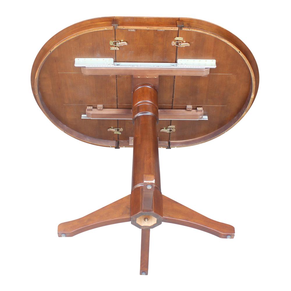 36" Round Top Pedestal Table With 12" Leaf - 34.9"H - Dining or Counter Height, Espresso. Picture 6