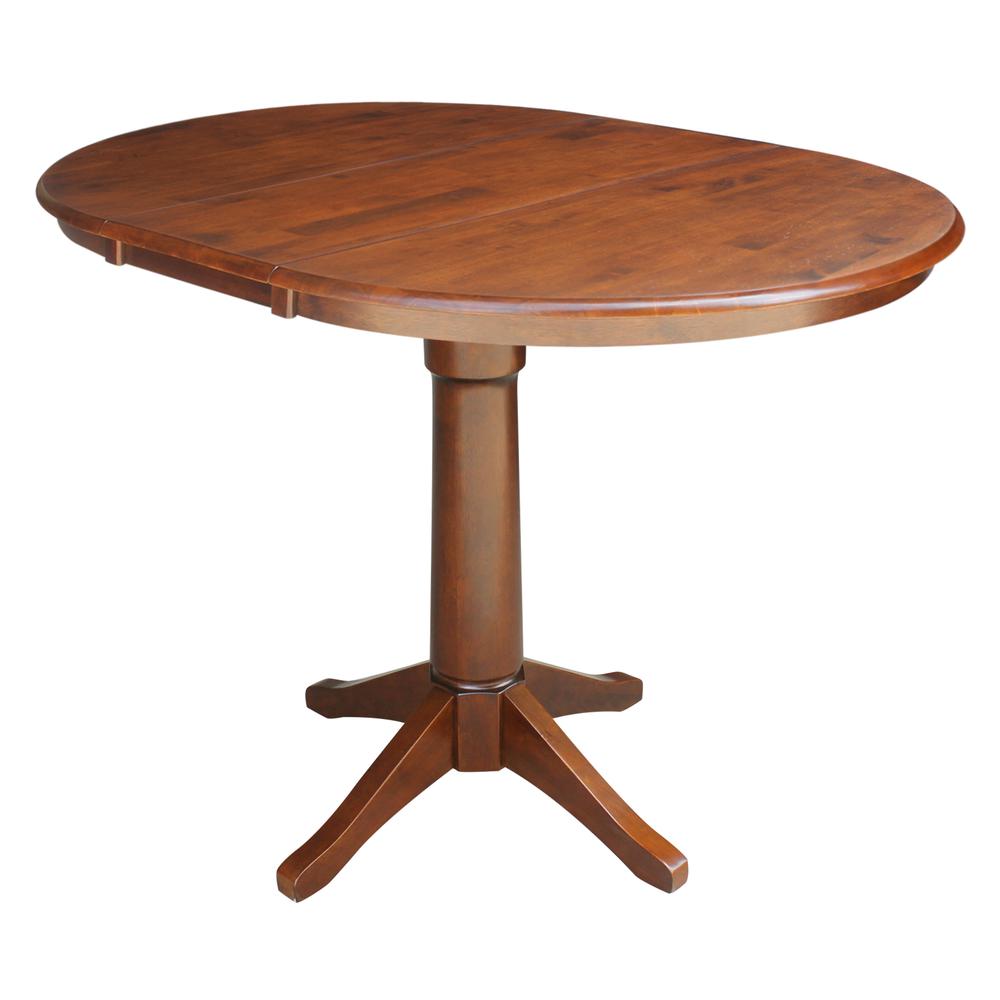 36" Round Top Pedestal Table With 12" Leaf - 34.9"H - Dining or Counter Height, Espresso. Picture 7