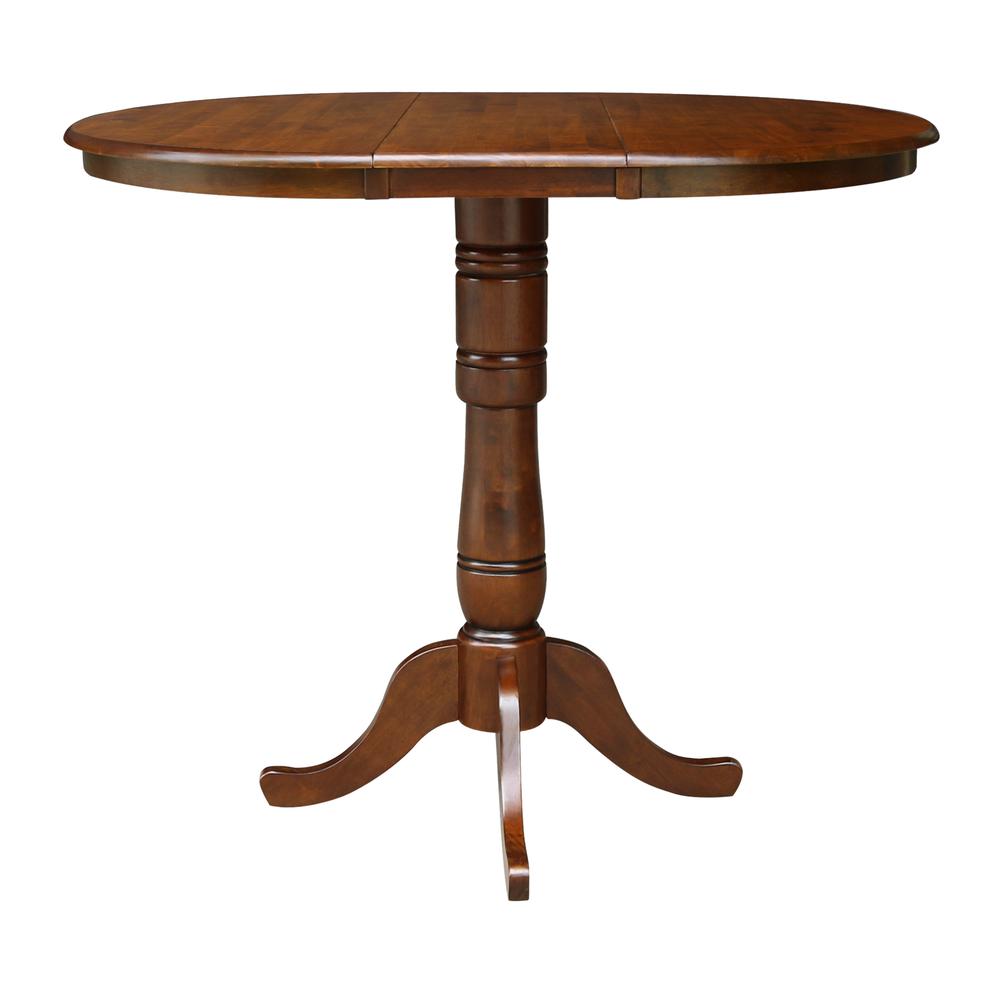 36" Round Top Pedestal Table With 12" Leaf - 40.9"H - Dining, Counter, or Bar Height, Espresso. Picture 2