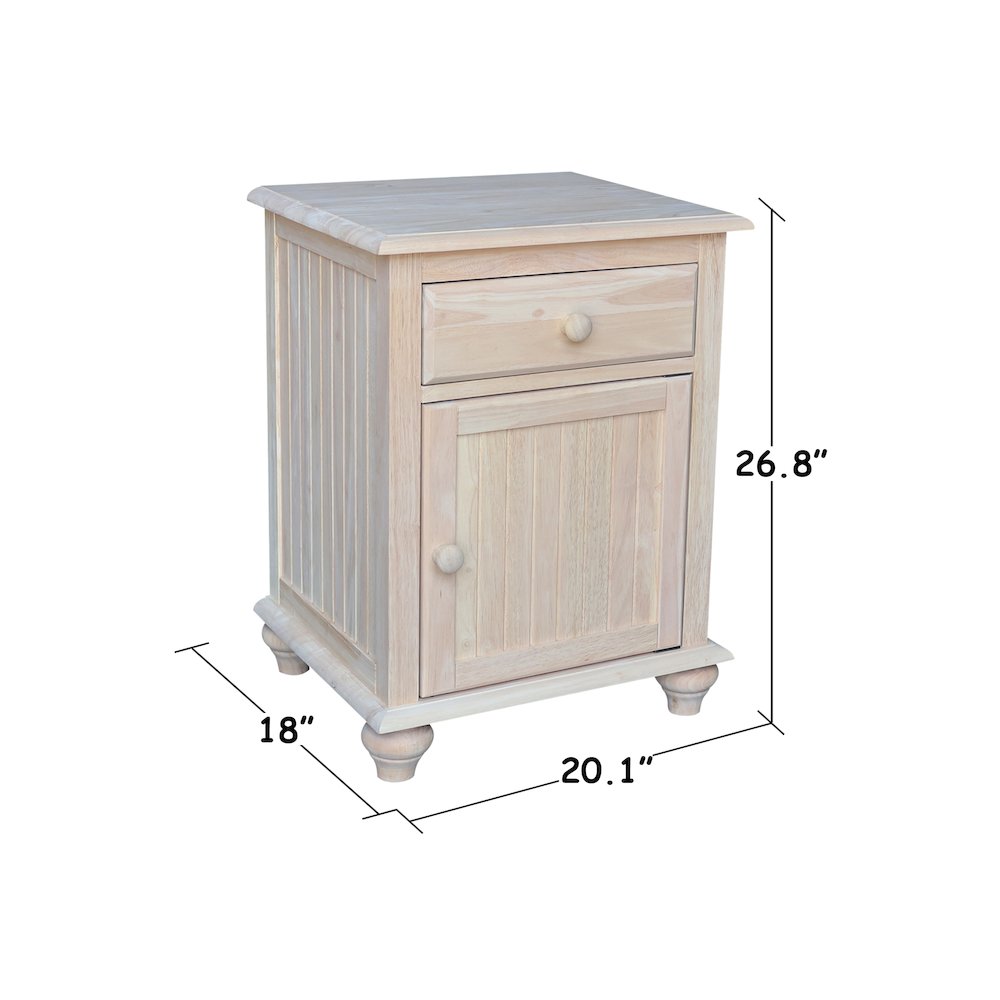 Solid Wood Nightstand with Storage Cabinet, Ready to Finish Bedside Table. Picture 2
