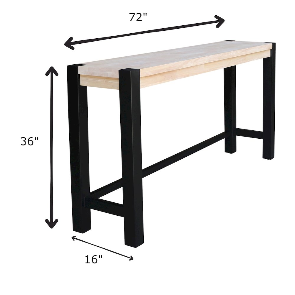 Solid Wood Tall Accent Table with Iron Legs and Four Stools. Picture 6