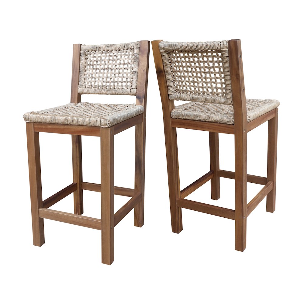 Outdoor Set of Two Stool with Wicker Seats and Back. Picture 4