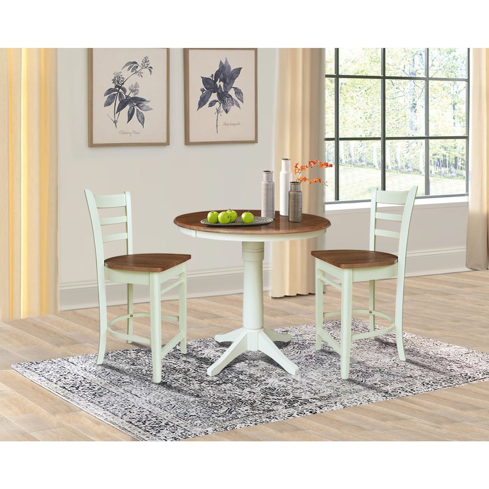 36" Round Extension Dining Table with 2 Emily Counter Height Stools. Picture 4