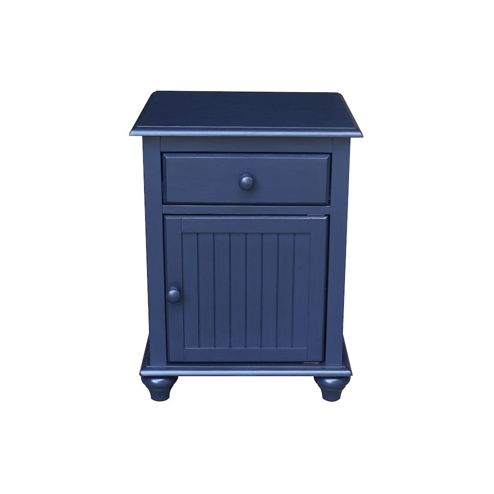 Solid Wood Nightstand with Storage Cabinet, Modern Denim Blue Bedside Table. Picture 5