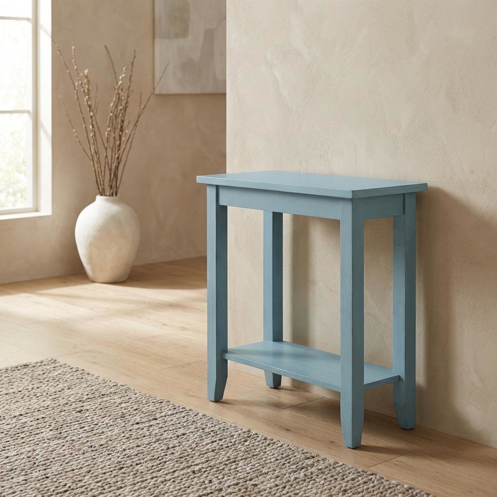 Ocean Blue Accent Table with Antique Rubbed Finish for Stylish Living Spaces. Picture 2