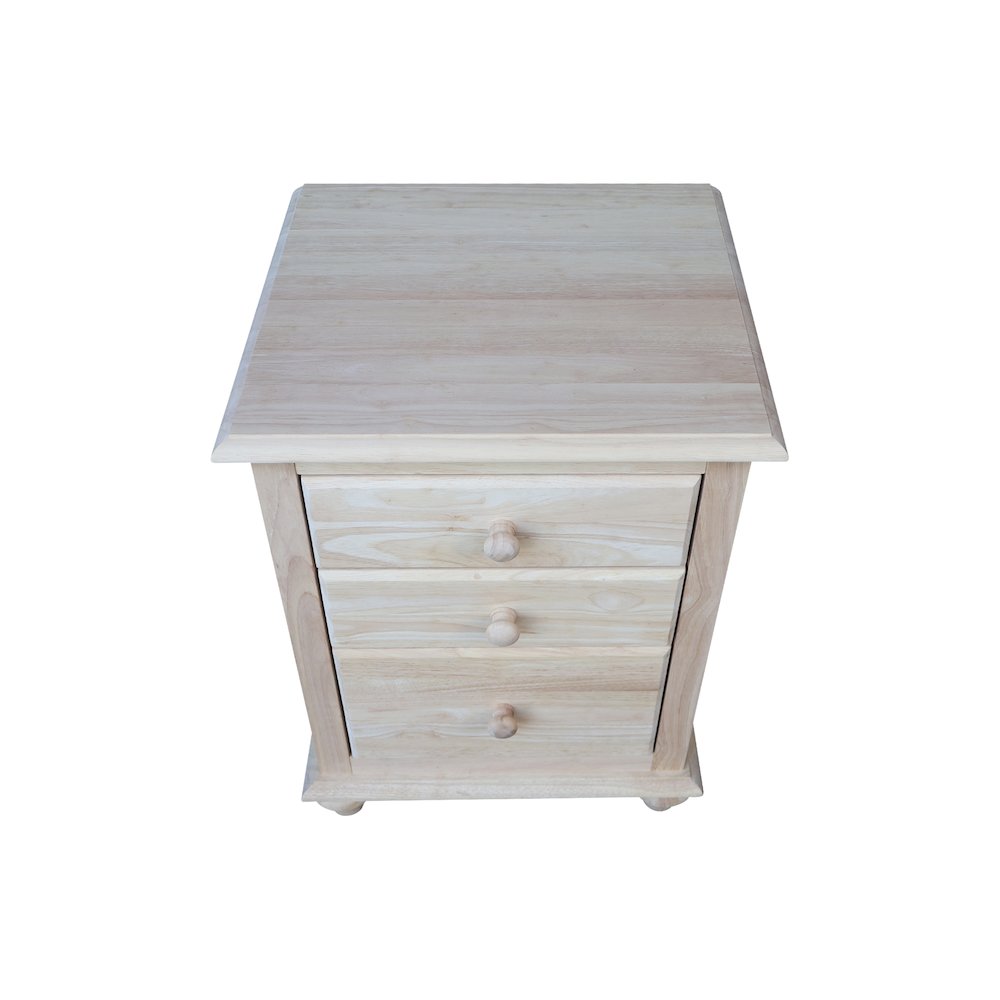 Solid Wood 3-Drawer Nightstand, Unfinished Ready to Finish Bedside Table. Picture 10