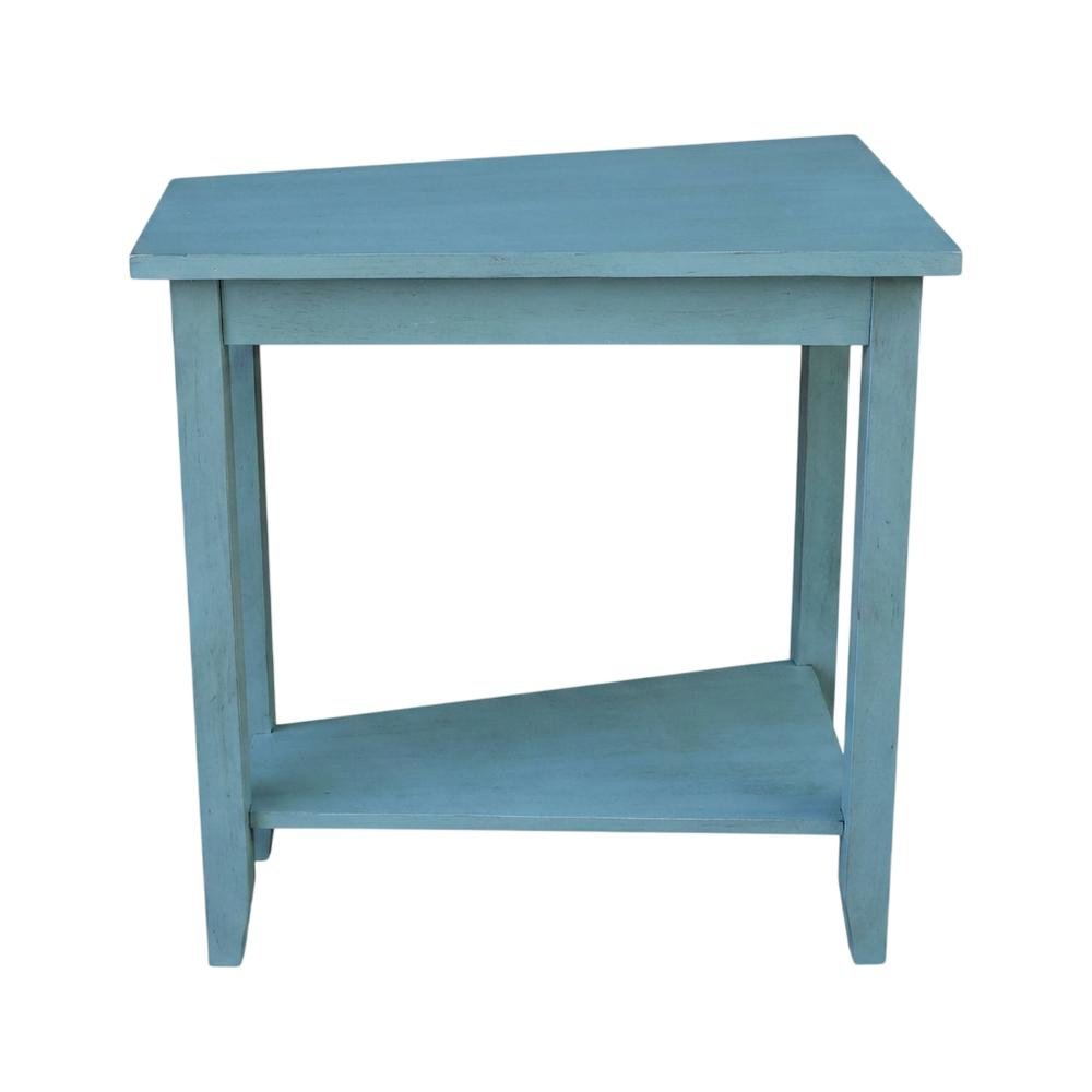 Ocean Blue Accent Table with Antique Rubbed Finish for Stylish Living Spaces. Picture 4
