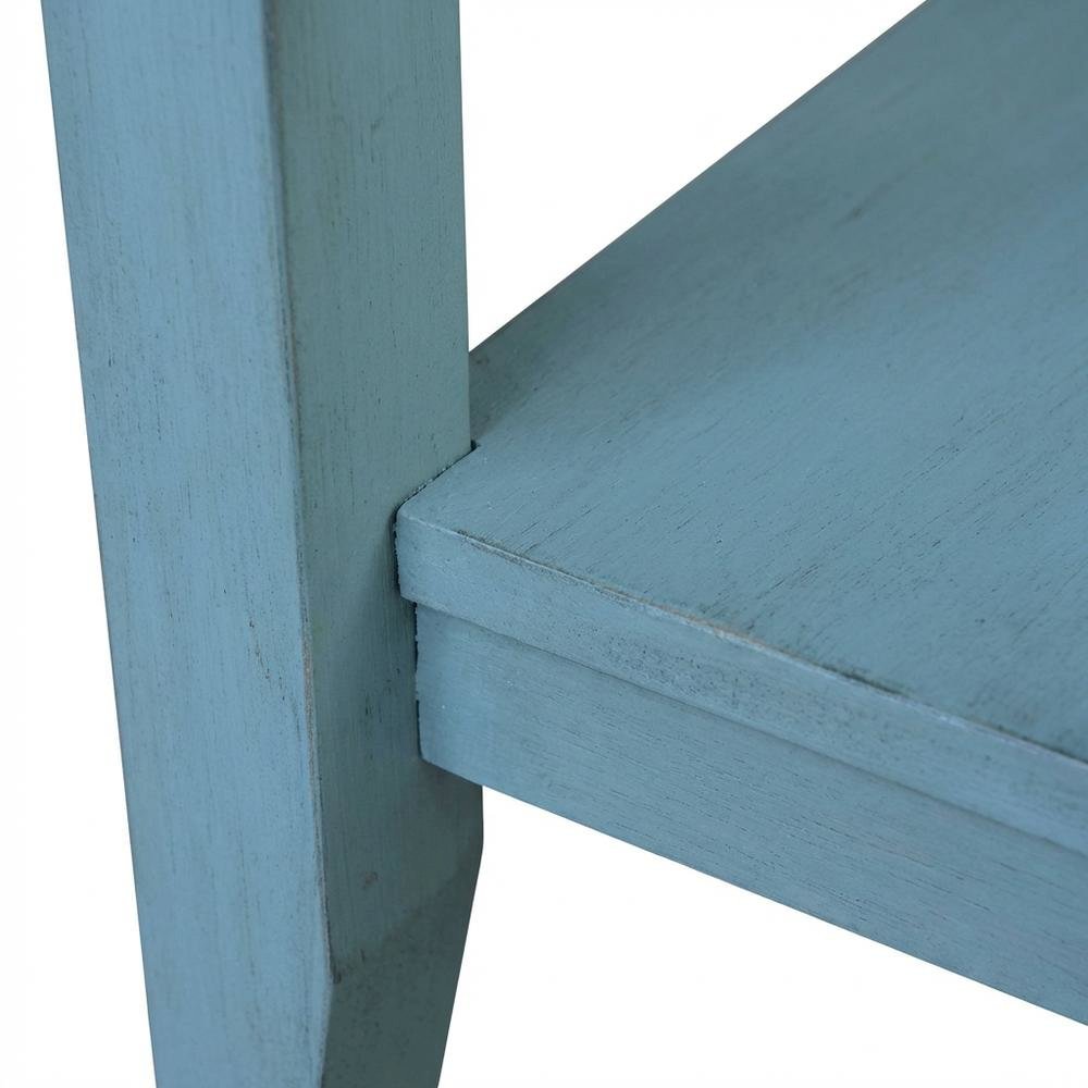 Ocean Blue Accent Table with Antique Rubbed Finish for Stylish Living Spaces. Picture 5