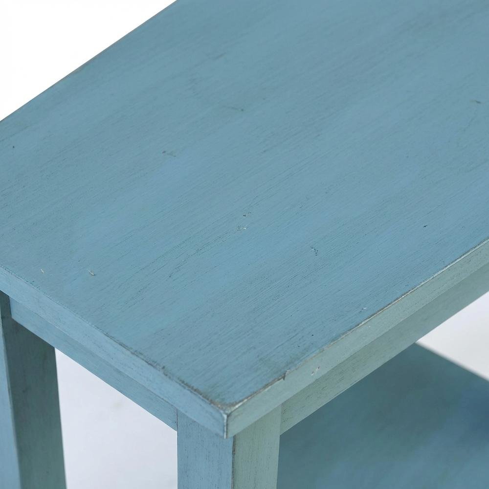 Ocean Blue Accent Table with Antique Rubbed Finish for Stylish Living Spaces. Picture 6