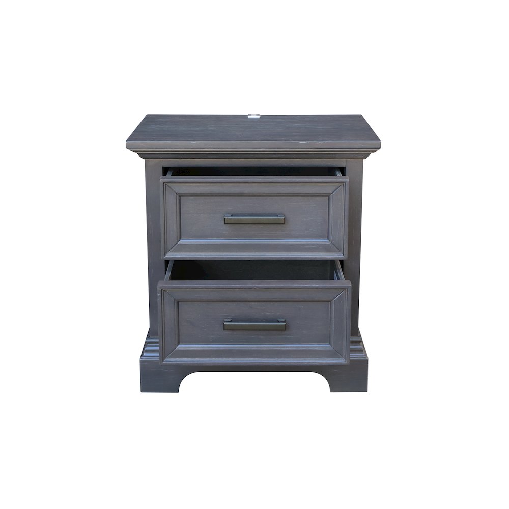 2-Drawer Nightstand with USB Charging Port, Modern Heather Gray Bedside Table. Picture 7