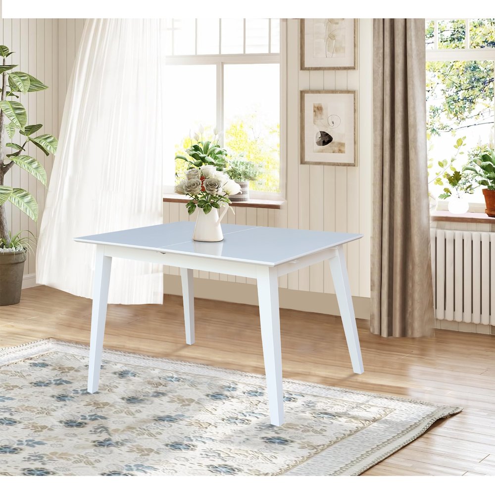 60" Butterfly Extension Dining Table, Classic White Farmhouse Kitchen Table. Picture 3