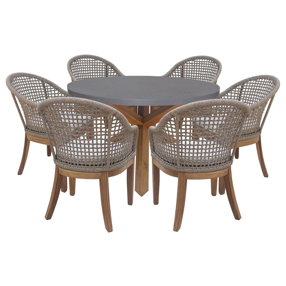 Outdoor 7 Piece Teak Patio Furniture Set with a Table and 6 Chairs, Natural/Gray. Picture 1