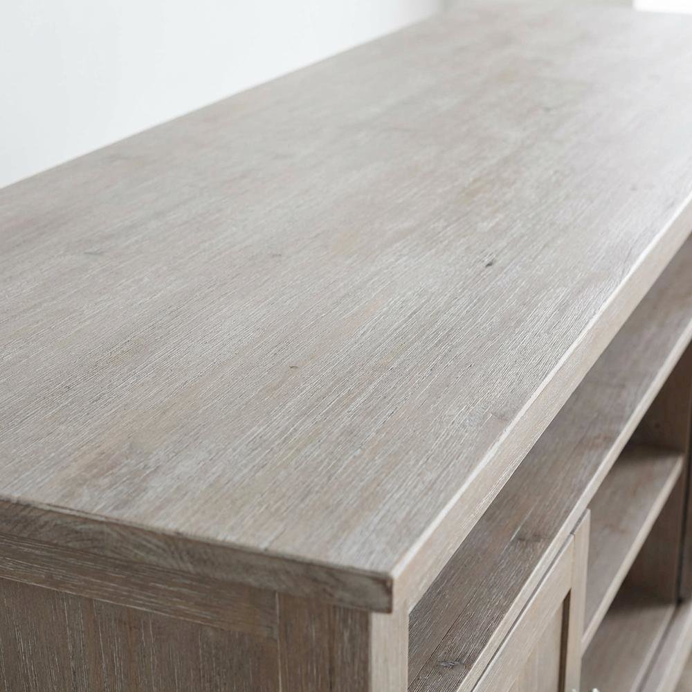Washed Gray Taupe Entertainment TV Stand with 2 Doors and Hardwood Construction. Picture 5