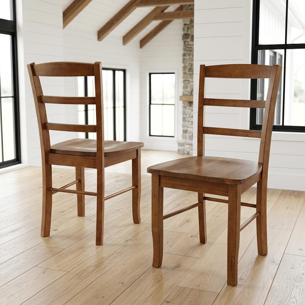 Distressed-Finish Solid Wood Ladderback Farmhouse Dining Chairs, Set of 2. Picture 4