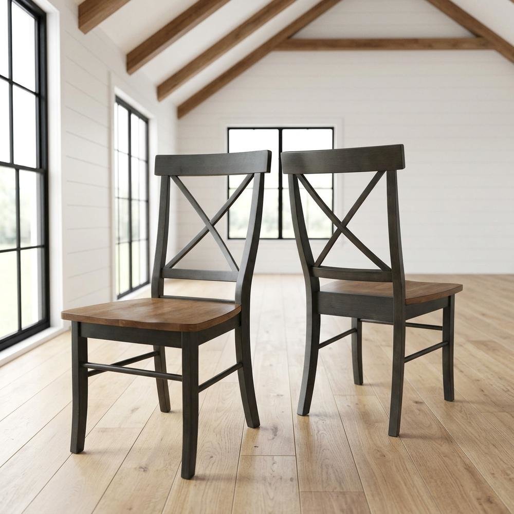 Hardwood X-Back Dining Chairs with Solid Wood Seat for Dining Room, Set of 2. Picture 4