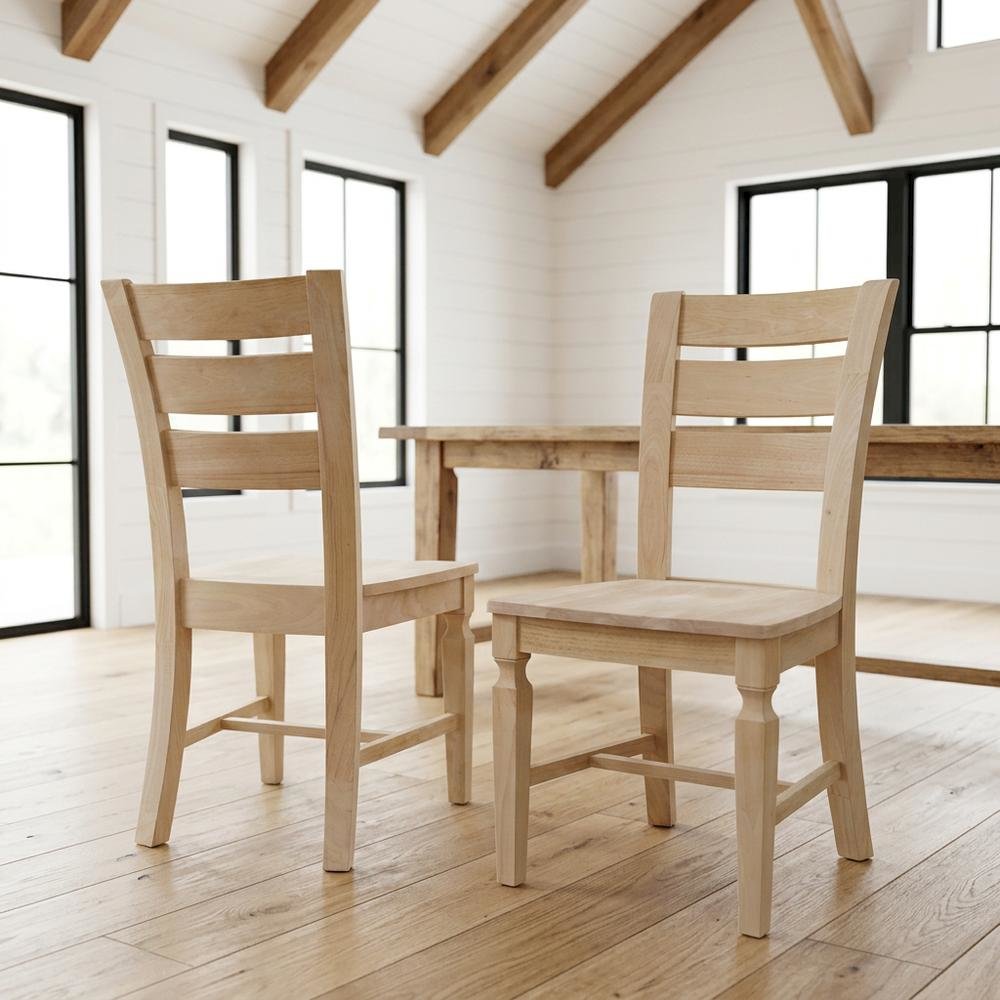 Solid Hardwood Ladder-Back Dining Chairs, Unfinished, Set of 2. Picture 4