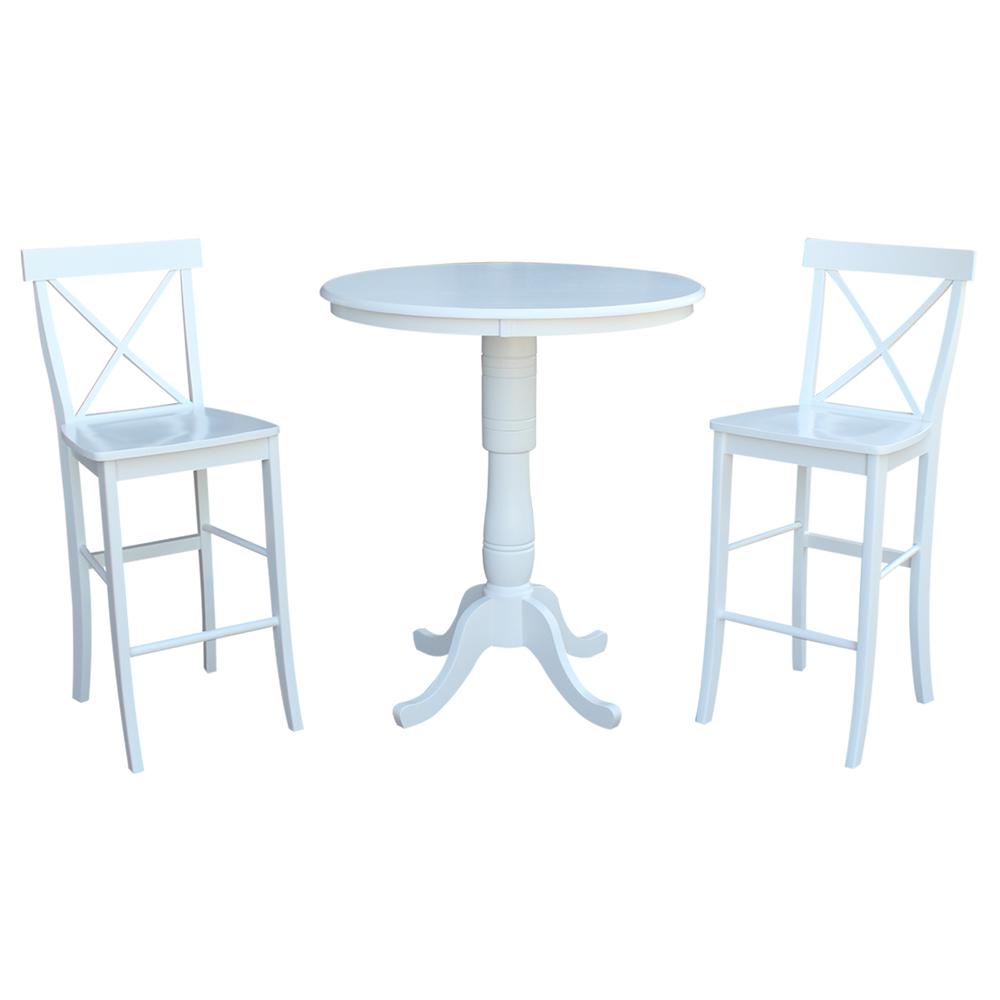 36" Round Pedestal Bar Height Table With 2 X-Back Bar Height Stools. Picture 1