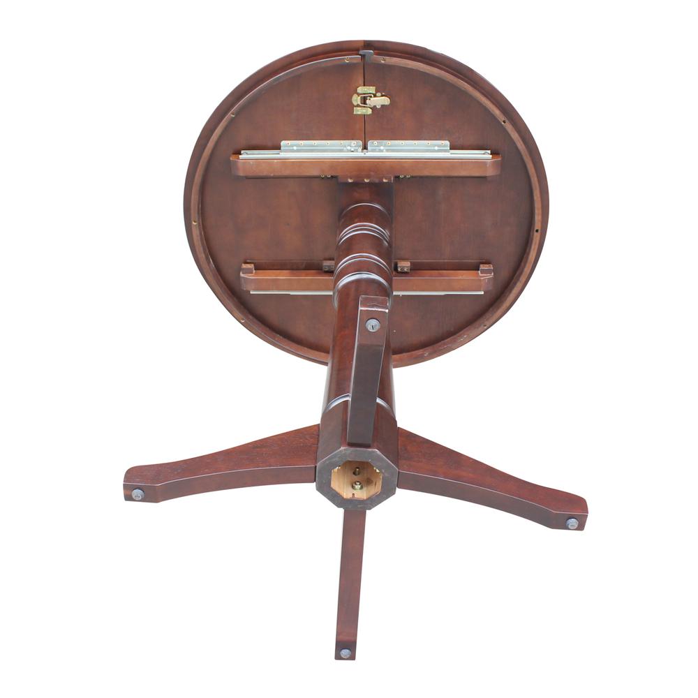 36" Round Top Pedestal Table With 12" Leaf - 40.9"H - Dining, Counter, or Bar Height, Rich Mocha. Picture 5