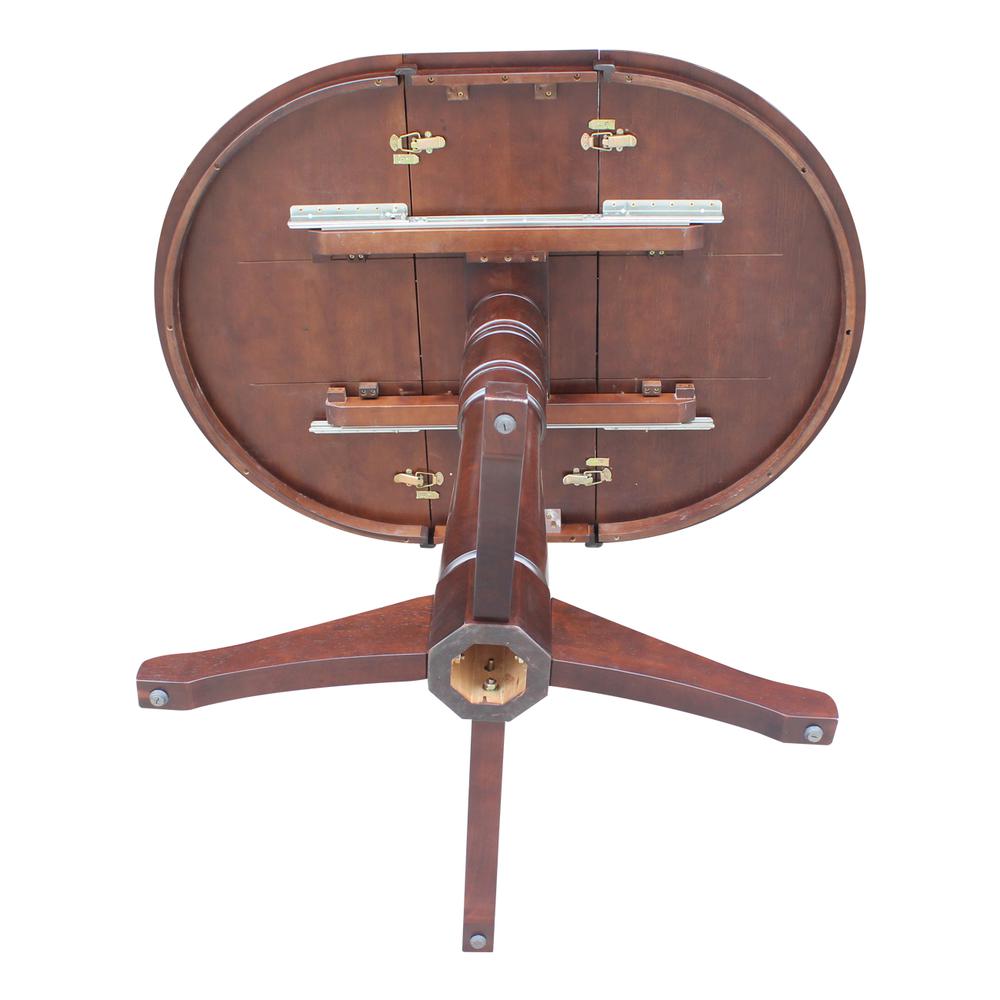 36" Round Top Pedestal Table With 12" Leaf - 40.9"H - Dining, Counter, or Bar Height, Rich Mocha. Picture 4