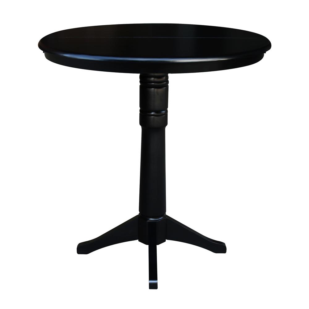36" Round Top Pedestal Table With 12" Leaf - 40.9"H - Dining, Counter, or Bar Height, Black. Picture 4