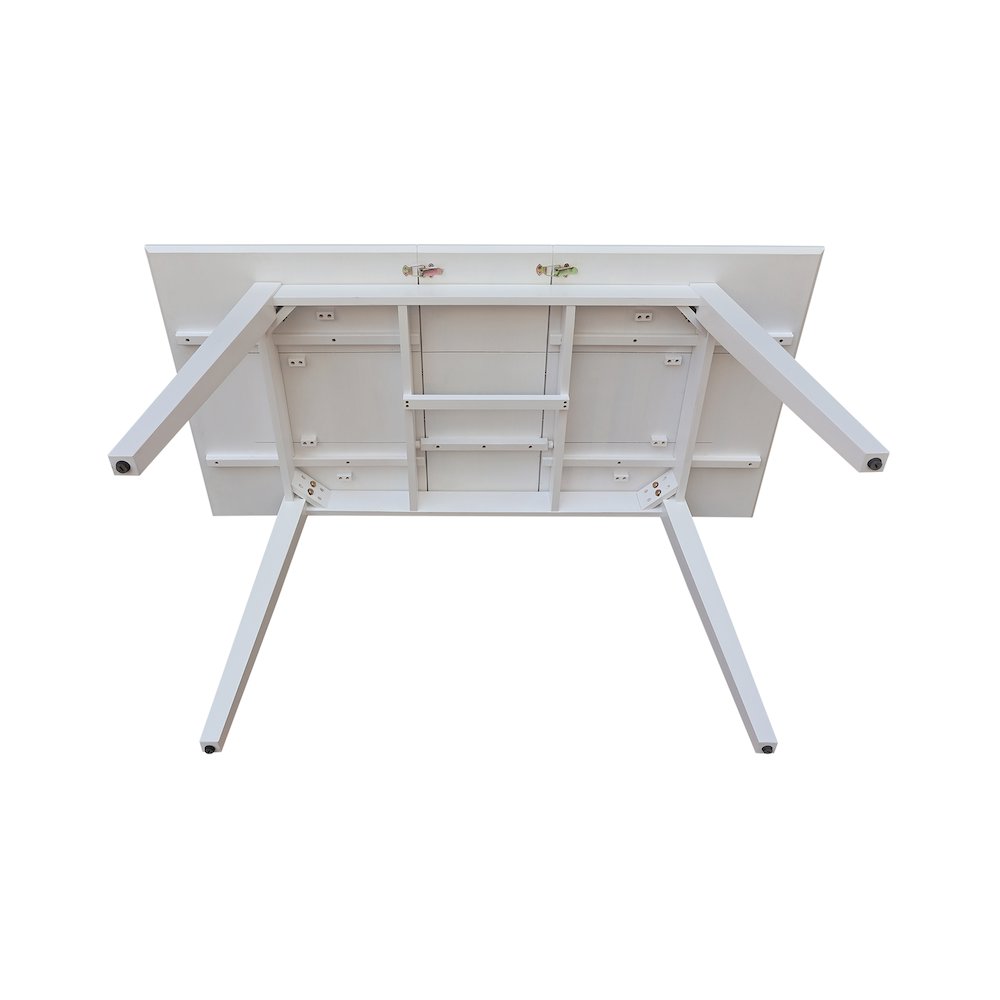 60" Butterfly Extension Dining Table, Classic White Farmhouse Kitchen Table. Picture 10