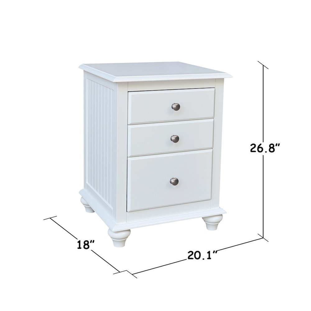 Solid Wood 3-Drawer Nightstand, Classic White Bedside Table with Tiered Storage. Picture 4
