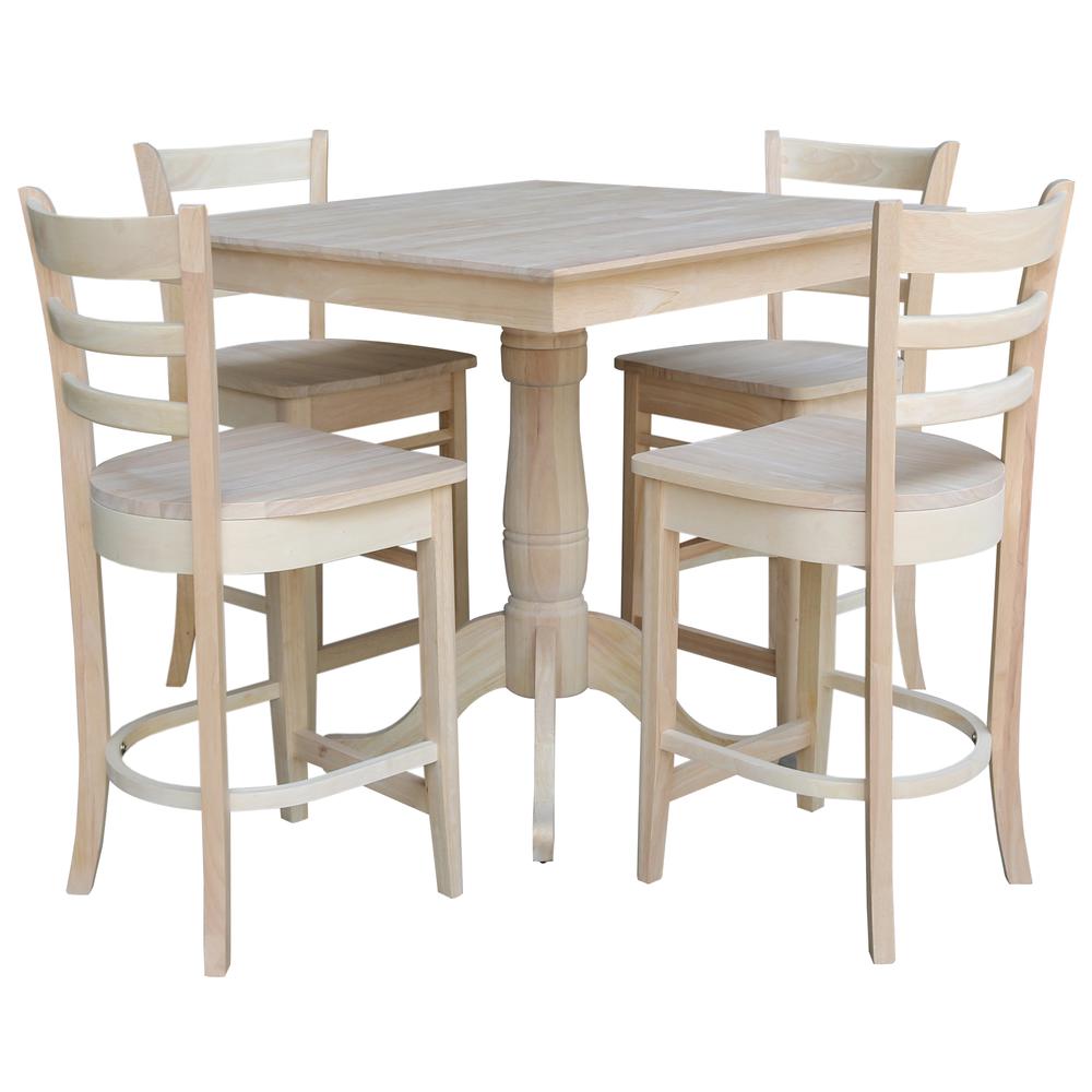 36" x 36" Square Top Pedestal Table  With 4 Counter Height Stools (Set of 5). Picture 1