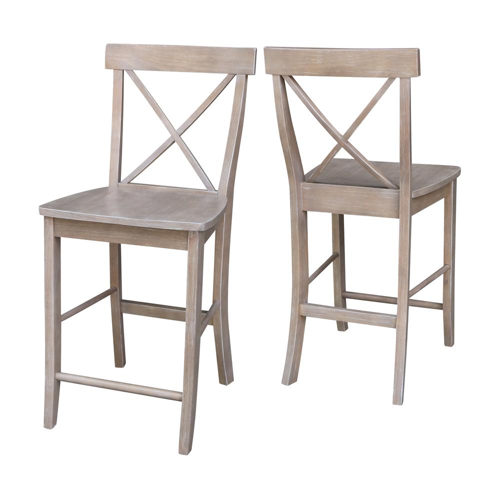X-Back Counter height Stool - 24" Seat Height, Washed Gray Taupe. Picture 6
