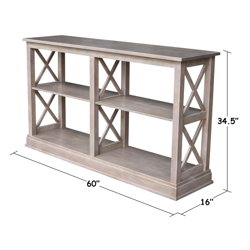 Hampton Sofa Server Table With Shelves, Washed Gray Taupe. Picture 5