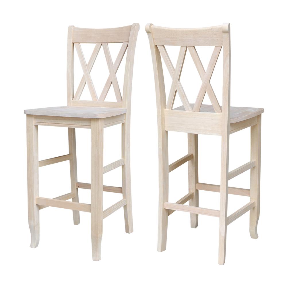 Double X-Back Bar height Stool - 30" Seat Height , Unfinished. Picture 7