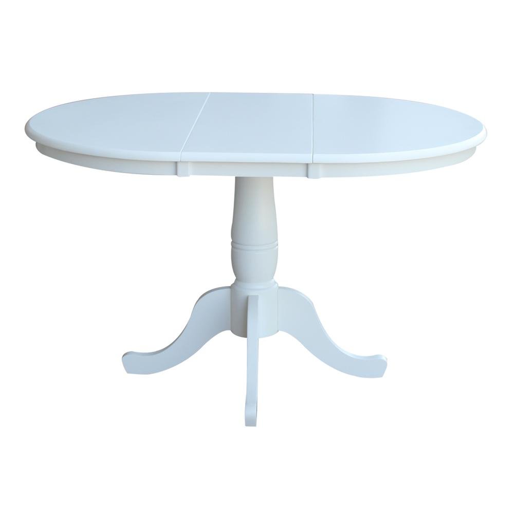 36" Round Top Pedestal Table With 12" Leaf - 28.9"H - Dining Height, White. Picture 2