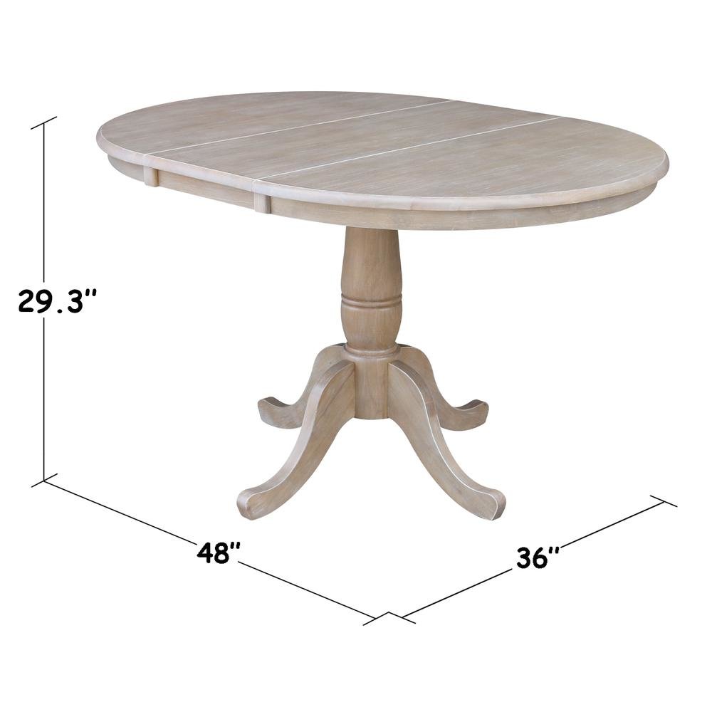 36" Round Top Pedestal Table With 12" Leaf - 28.9"H - Dining Height, Washed Gray Taupe. Picture 5