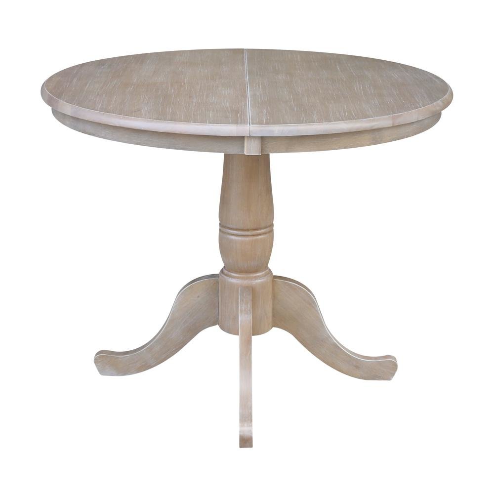 36" Round Top Pedestal Table With 12" Leaf - 28.9"H - Dining Height, Washed Gray Taupe. Picture 1