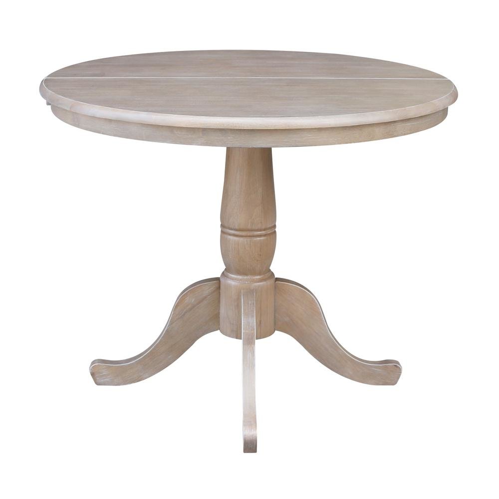 36" Round Top Pedestal Table With 12" Leaf - 28.9"H - Dining Height, Washed Gray Taupe. Picture 4