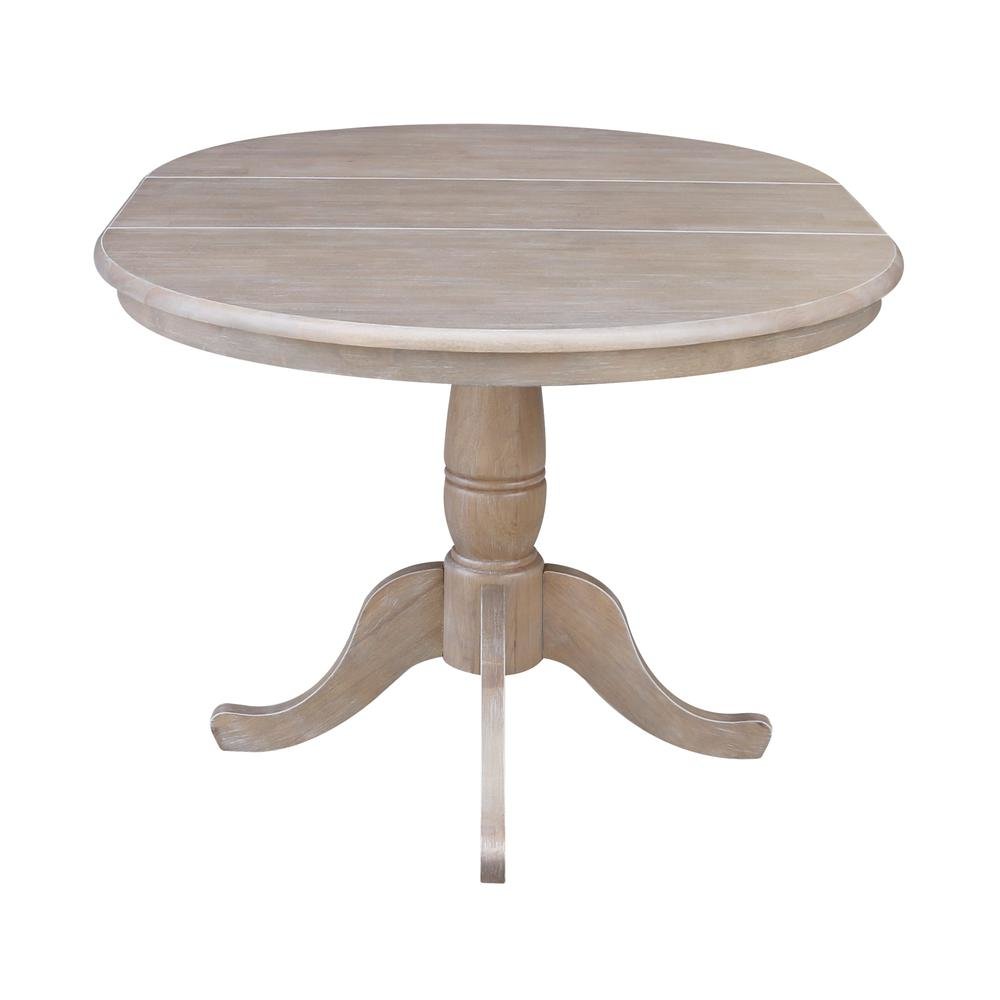 36" Round Top Pedestal Table With 12" Leaf - 28.9"H - Dining Height, Washed Gray Taupe. Picture 3