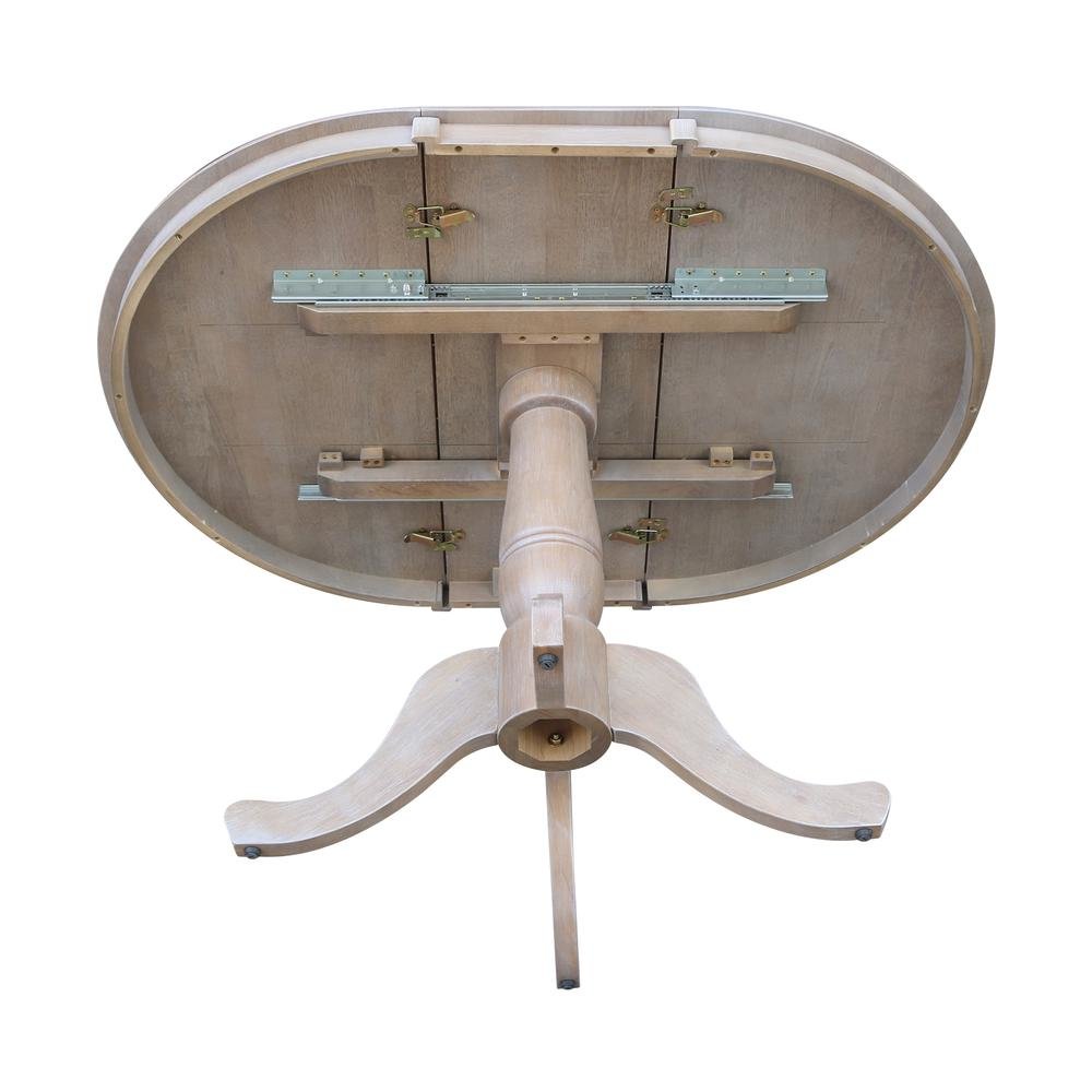 36" Round Top Pedestal Table With 12" Leaf - 28.9"H - Dining Height, Washed Gray Taupe. Picture 6