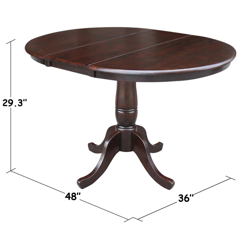 36" Round Top Pedestal Table With 12" Leaf - 28.9"H - Dining Height, Rich Mocha. Picture 5